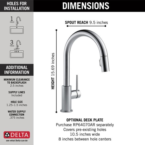 Delta TRINSIC®9159-AR-DST Single Handle Pull-Down Kitchen Faucet In Arctic Stainless