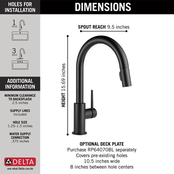 Delta TRINSIC®9159-BL-DST Single Handle Pull-Down Kitchen Faucet In Matte Black