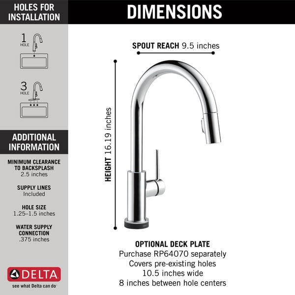 Delta TRINSIC® 9159T-DST Single Handle Pull-Down Kitchen Faucet With Touch2O® Technology In Chrome