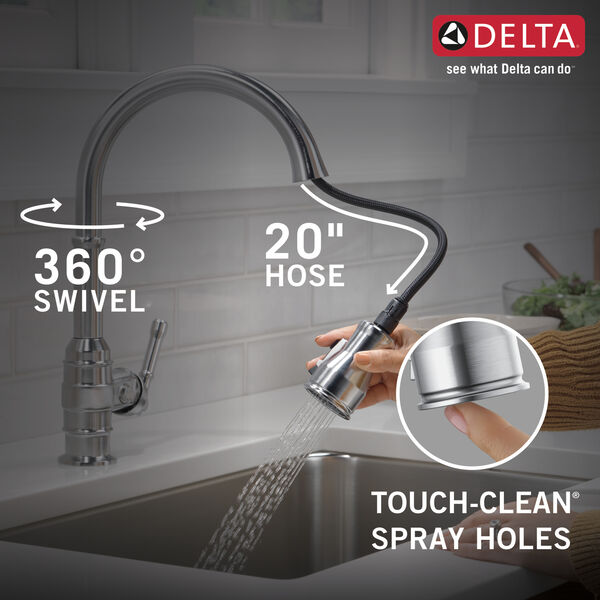 Delta BRODERICK™ 9190-AR-DST Single Handle Pull-Down Kitchen Faucet In Arctic Stainless