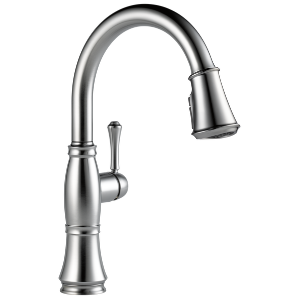 Delta CASSIDY™  9197-AR-DST Single Handle Pull-Out Kitchen Faucet With ShieldSpray® Technology In  Arctic Stainless - Edmondson Supply