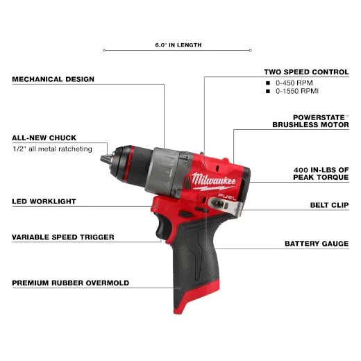 Milwaukee 3403-20 M12 FUEL™ 1/2" Drill/Driver (Bare Tool) - Edmondson Supply