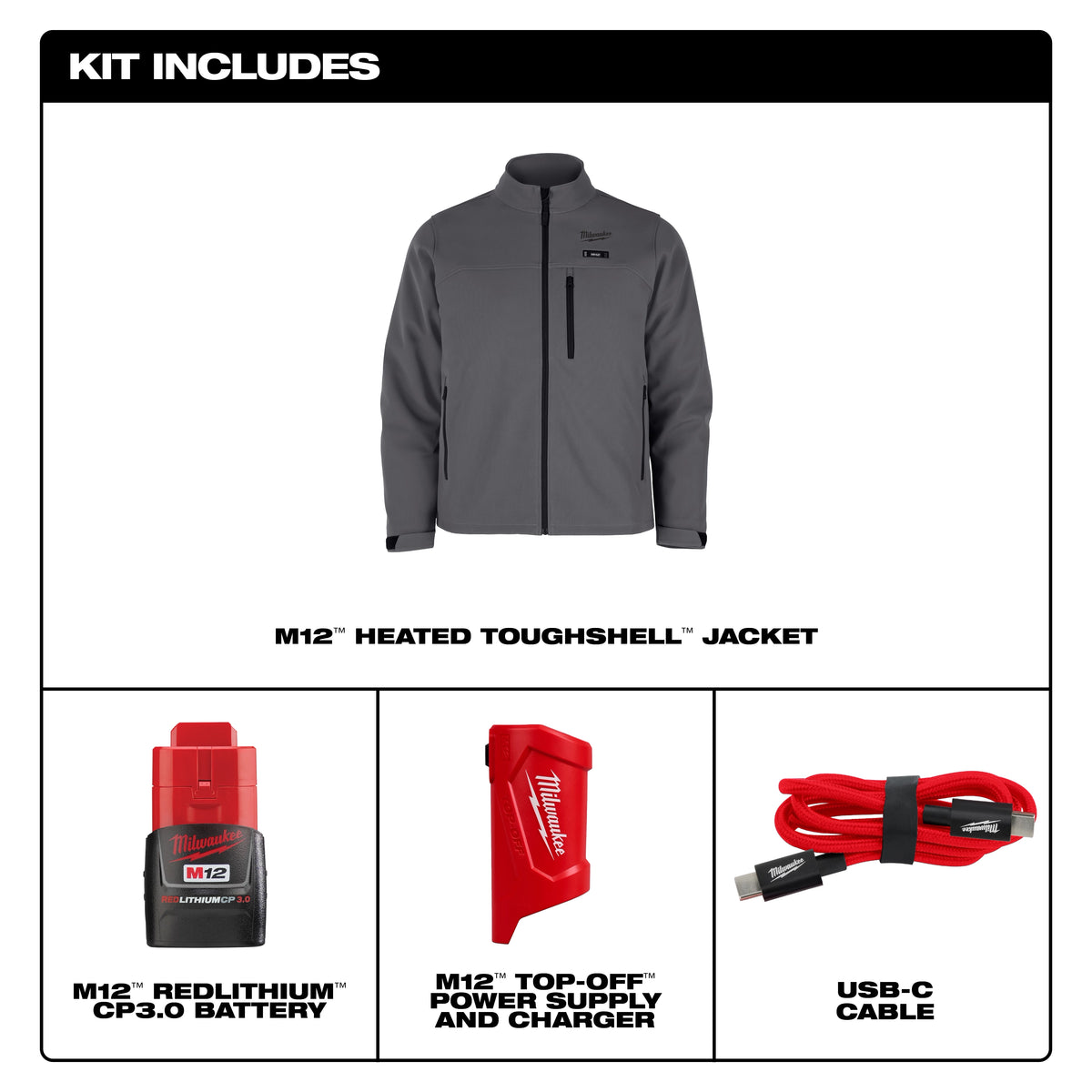 Milwaukee M100G-21L M12™ Heated TOUGHSHELL™ Work Jacket (Gray, Size L) - Edmondson Supply