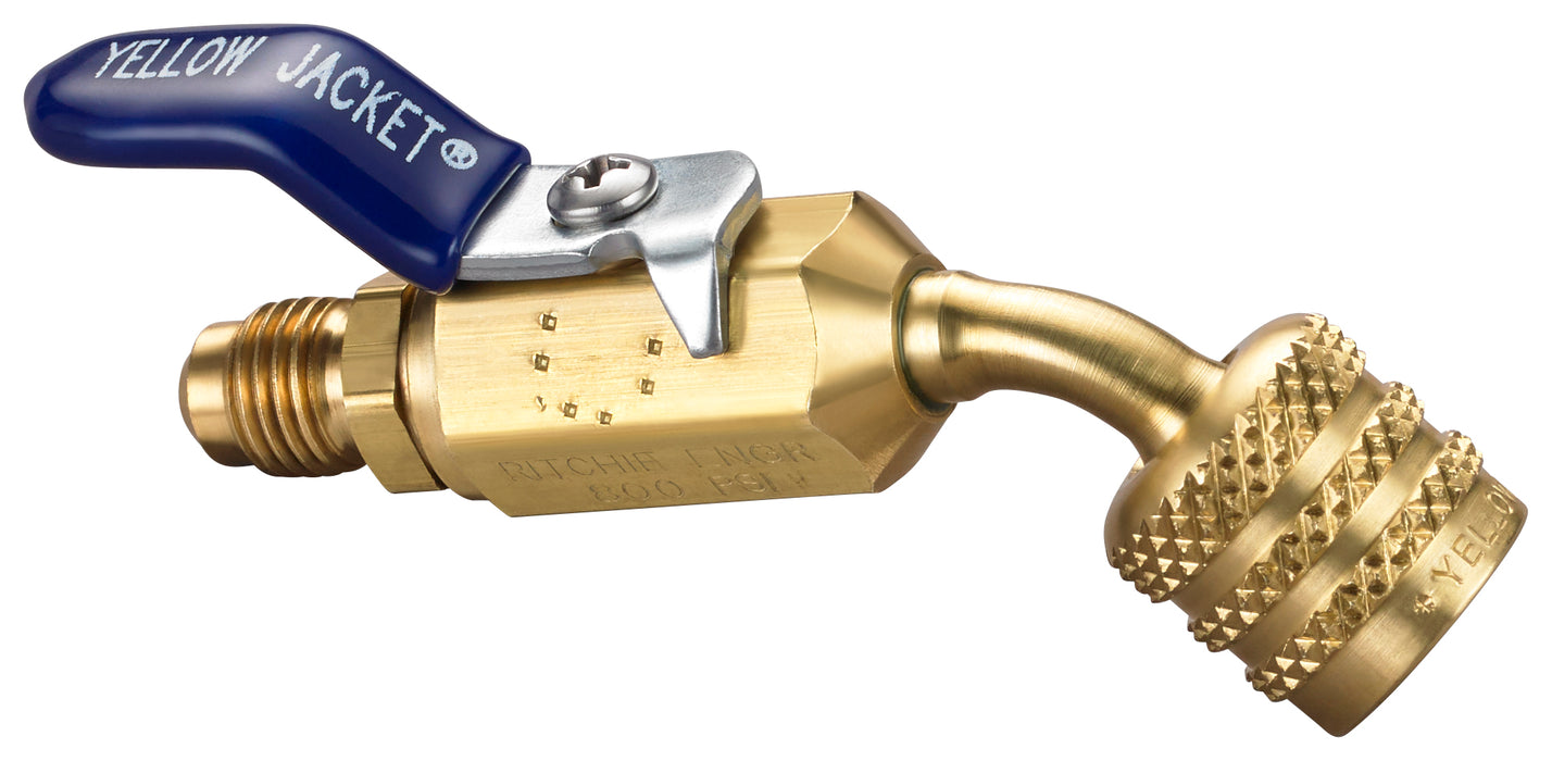 Yellow Jacket 93867 Adapter Ball Valve ¼” LH FFL to ¼” RH MFL, 45° - Edmondson Supply