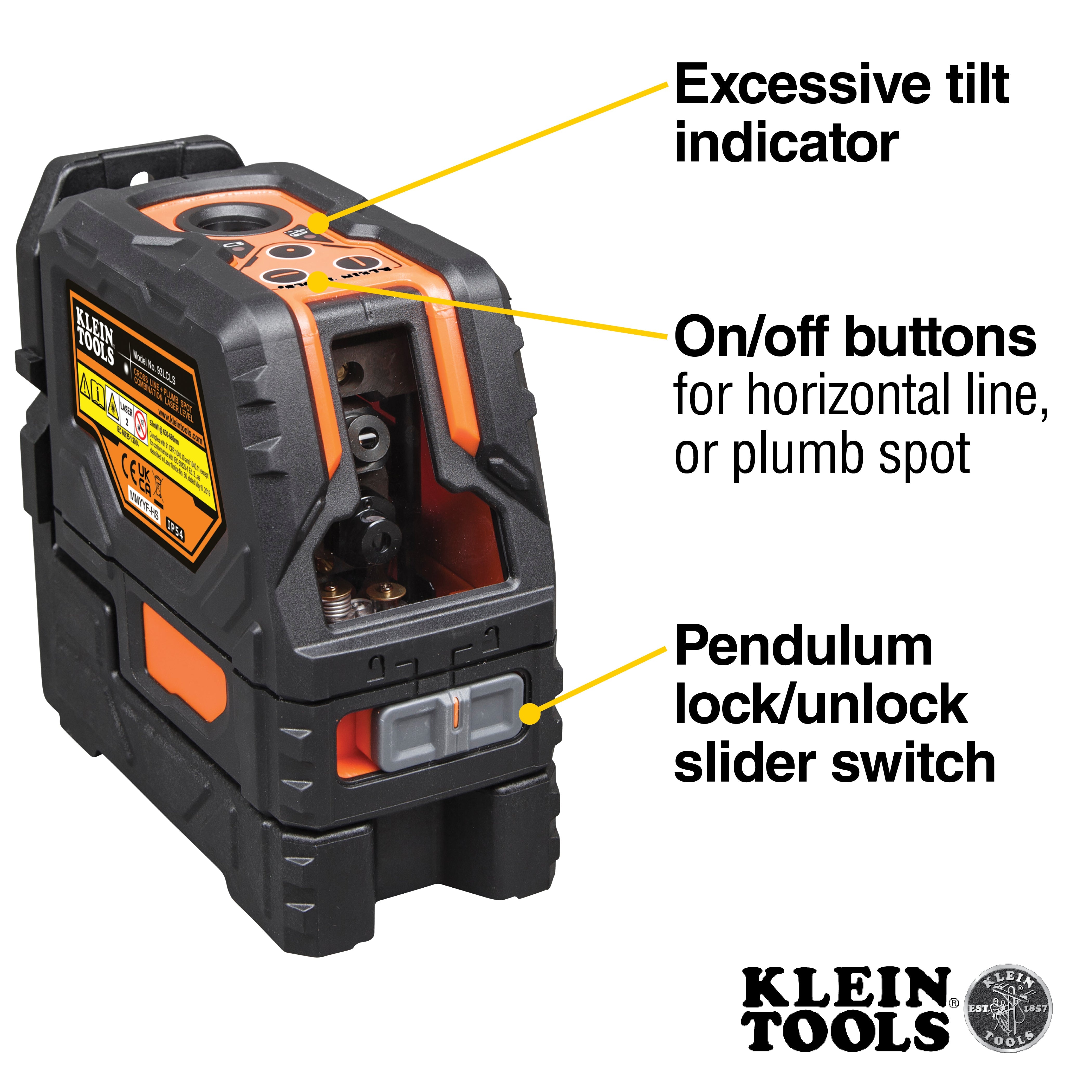 Klein Tools 93LCLS Laser Level, Self-Leveling Red Cross-Line Level and Red Plumb Spot - Edmondson Supply