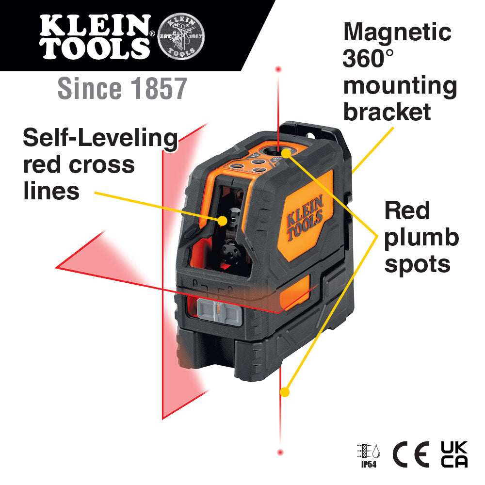 Klein Tools 93LCLS Laser Level, Self-Leveling Red Cross-Line Level and Red Plumb Spot - Edmondson Supply