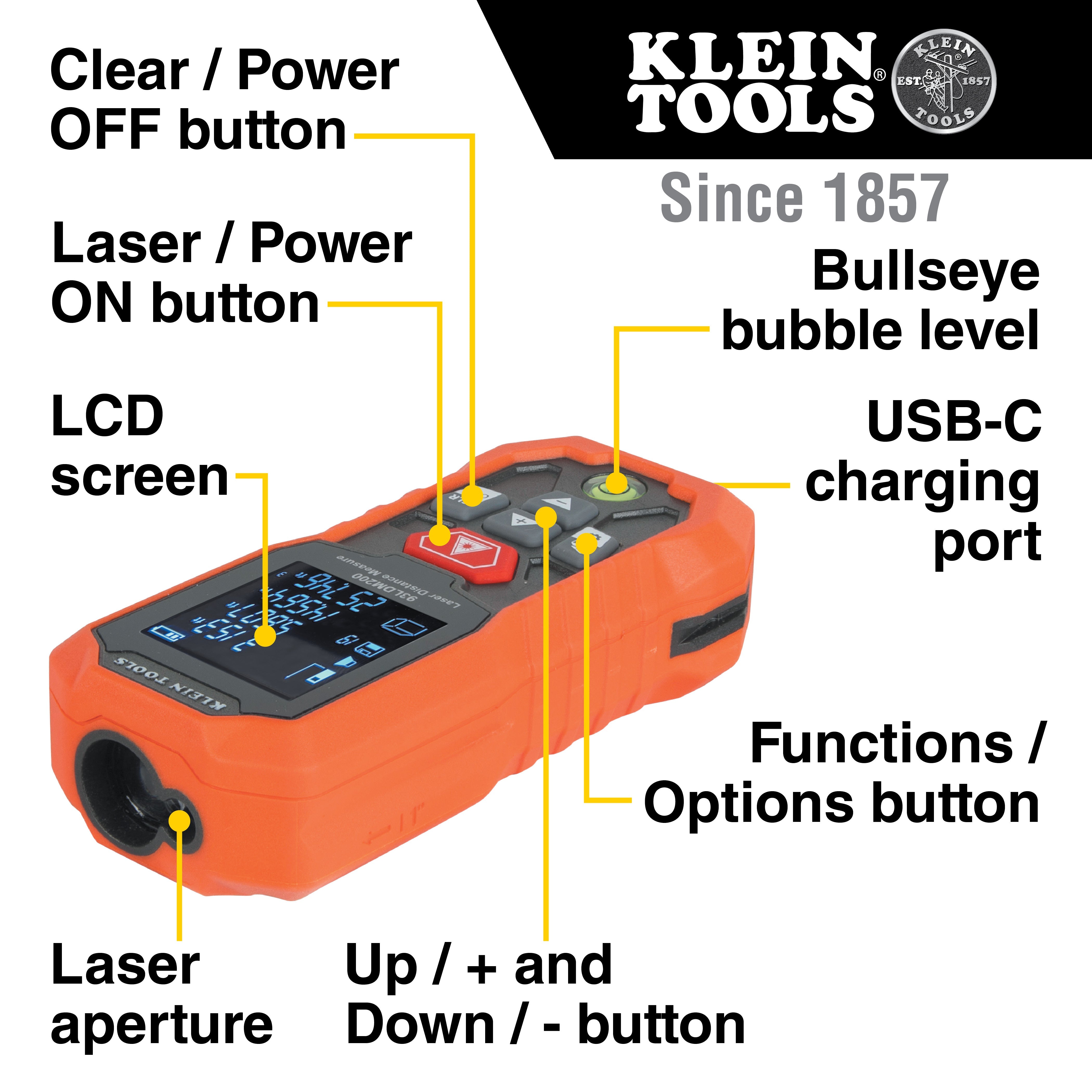 Klein Tools 93LDM200 Laser Distance Measure, 200-Foot - Edmondson Supply