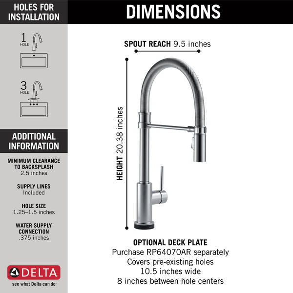 Delta TRINSIC® 9659T-AR-DST Single Handle Pull-Down Kitchen Faucet With Touch2O® Technology In Arctic Stainless