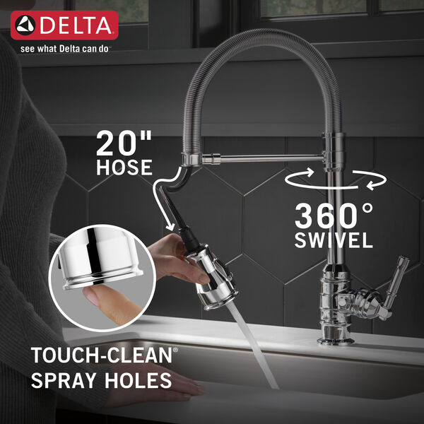 Delta BRODERICK™ 9690-DST PRO Single Handle Pull-Down Kitchen Faucet With Spring Spout In Chrome