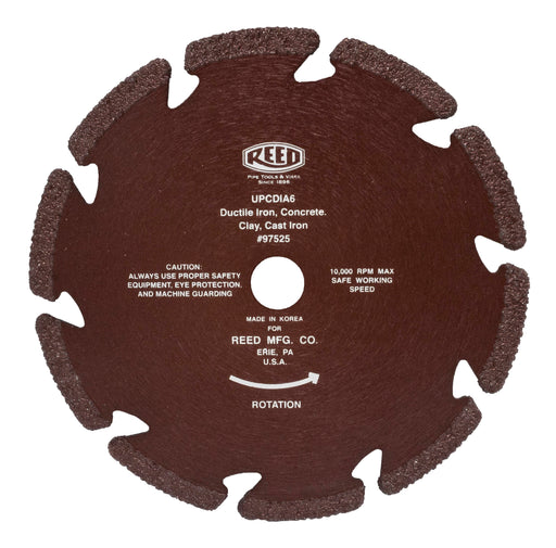 Reed Mfg UPCDIA6 6" Universal Pipe Cutter Diamond Blade for 8" to 48" Cast/Ductile Iron - Edmondson Supply