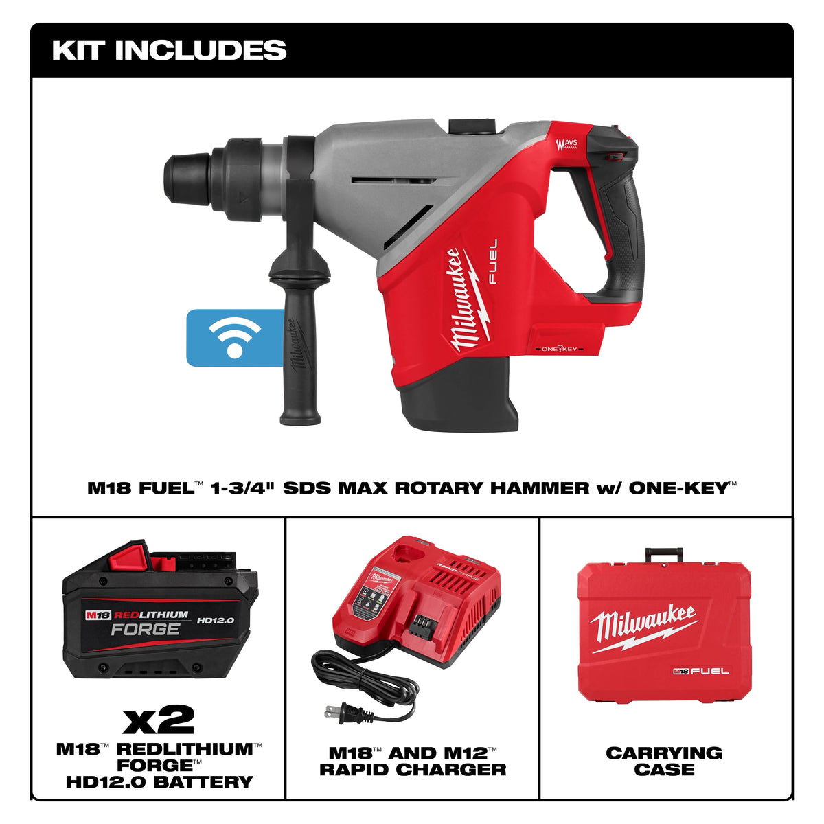 Milwaukee 2918-22HD M18 FUEL™ 1-3/4" SDS MAX Rotary Hammer Kit w/ ONE-KEY™ - Edmondson Supply