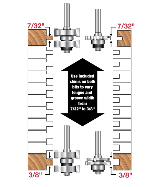 Freud 99-036 1-3/4" Adjustable Tongue & Groove Bit Set - Edmondson Supply
