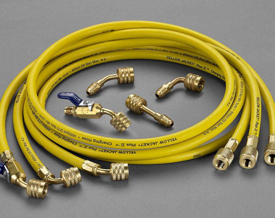 Yellow Jacket 30260 Yellow PLUS II™ Hose, 60″ ¼” LH to ¼” RH, 45° Fitting - A2L Compatible