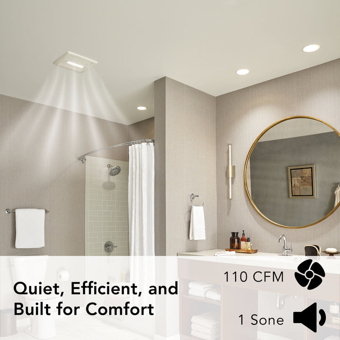Broan-NuTone® AE110L Flex Series 110 CFM Ceiling Roomside Installation Bathroom Exhaust Fan with Light - Edmondson Supply