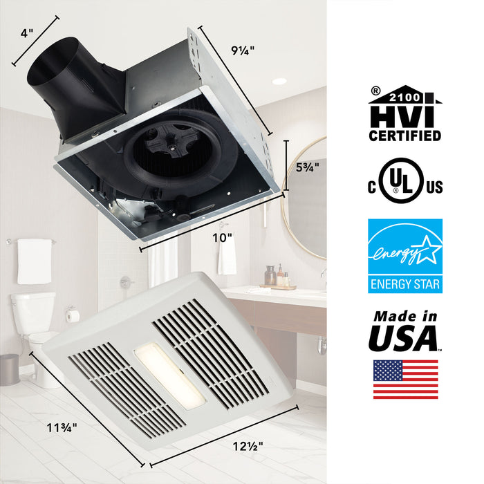 Broan-NuTone® AE110L Flex Series 110 CFM Ceiling Roomside Installation Bathroom Exhaust Fan with Light - Edmondson Supply
