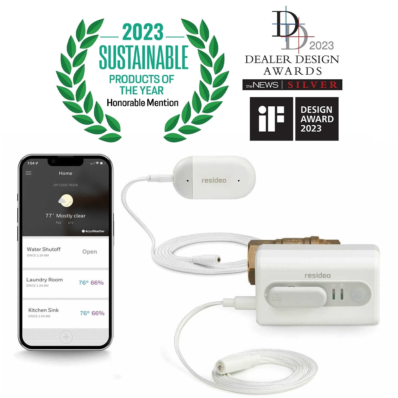 Resideo Braukmann VWS01Y-3/4 L5 WiFi Leak Shutoff with 3/4" NPT Ball Valve, includes L1 WiFi Leak Detector - Edmondson Supply