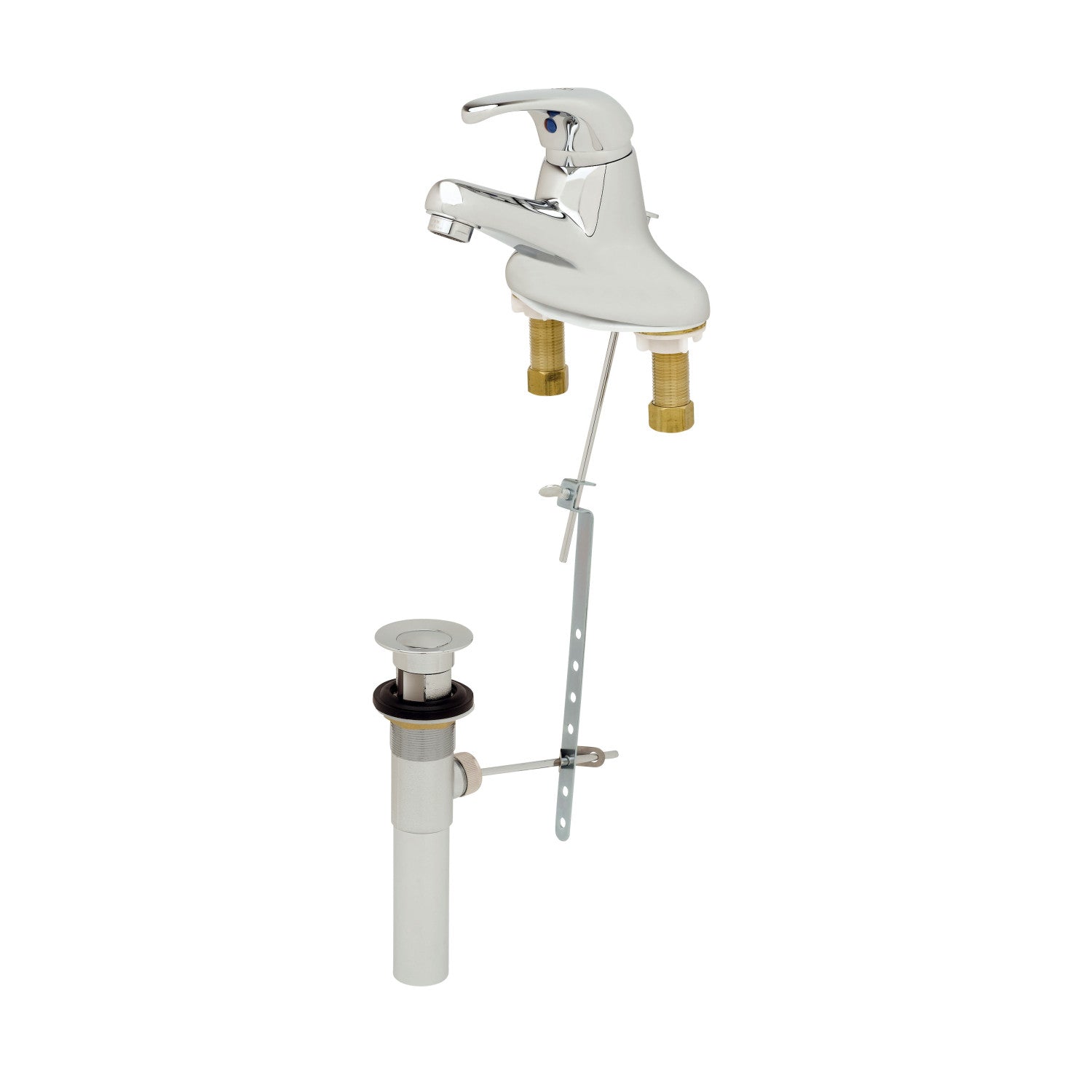 T&S Brass B-2710 Single Lever Faucet, 4" Centerset, 4" Handle, 2.2 GPM Aerator, Pop-Up Drain Assembly - Edmondson Supply
