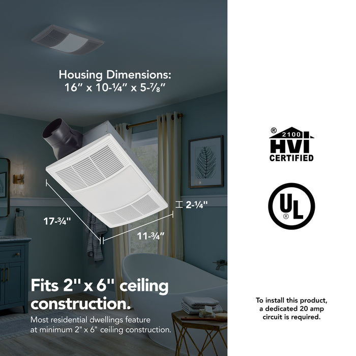 Broan® BHFLED110 PowerHeat™ 110 CFM 2.0 Sones Heater Exhaust Fan with CCT LED Lighting - Edmondson Supply