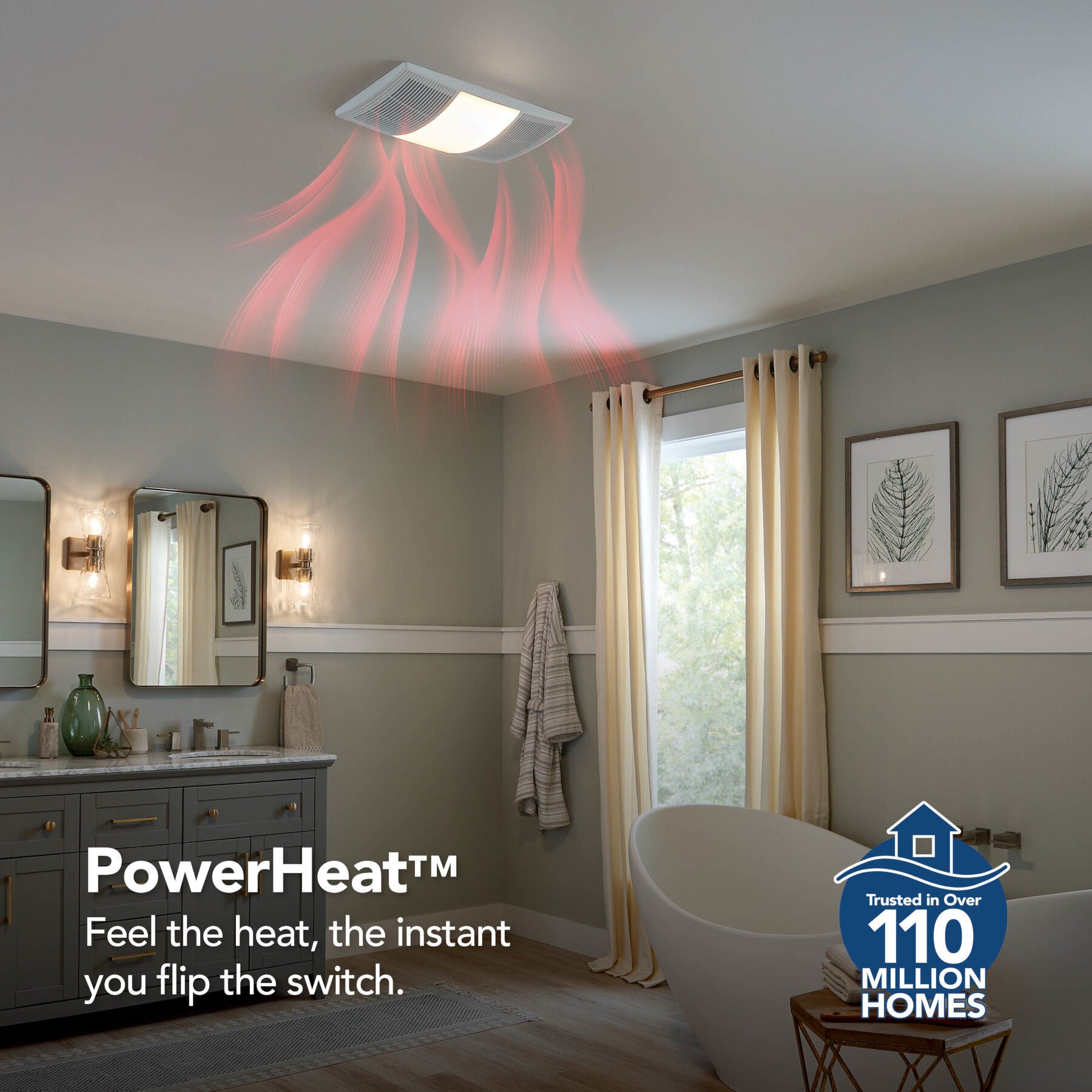 Broan® BHFLED110 PowerHeat™ 110 CFM 2.0 Sones Heater Exhaust Fan with CCT LED Lighting - Edmondson Supply