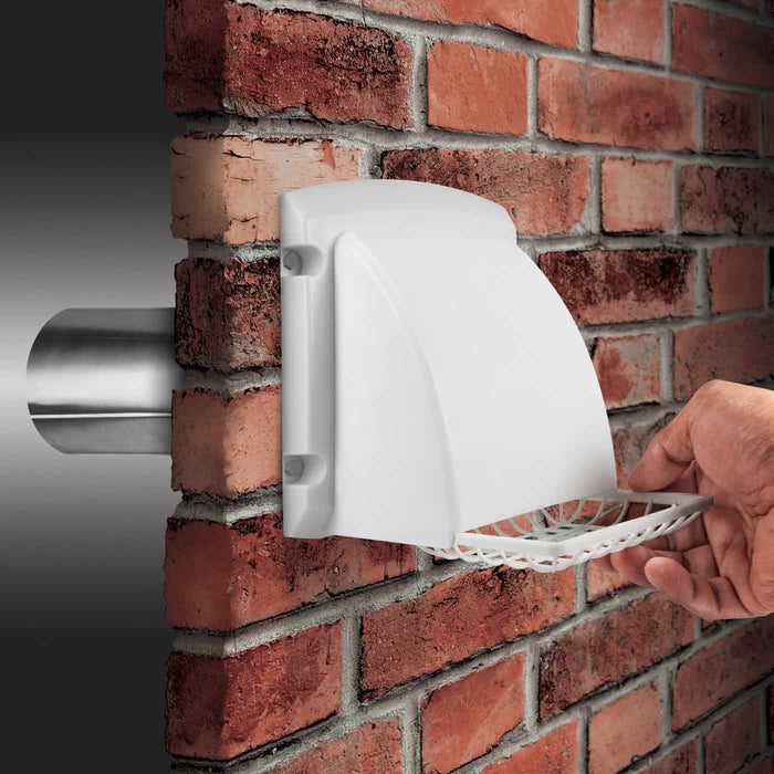 Dundas Jafine EzAccess Exhaust Hood - 4 Inch White Plastic Dryer Vent With Hinge Feature