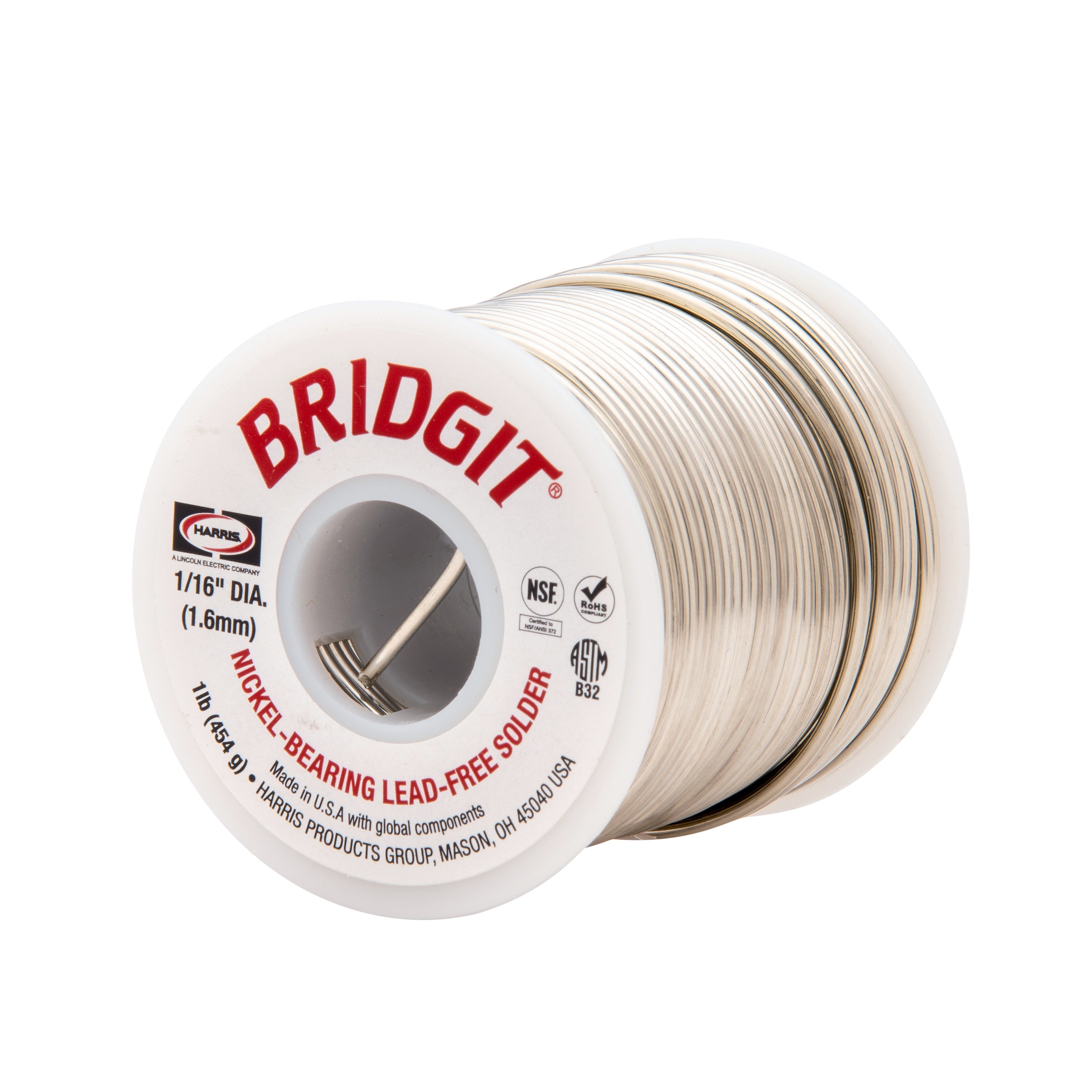 Harris BRGT61 95/5 BRIDGIT® Lead-Free Solid Wire Solder, .118" x 1 lb Spool - Edmondson Supply