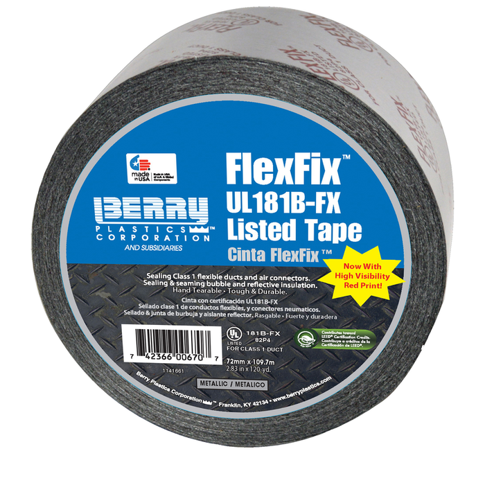Berry 555 FlexFix® UL 181B-FX Listed Duct & Bubble Wrap Sealing Foil Tape, 2.83 in x 120 yd, 4.8 mil