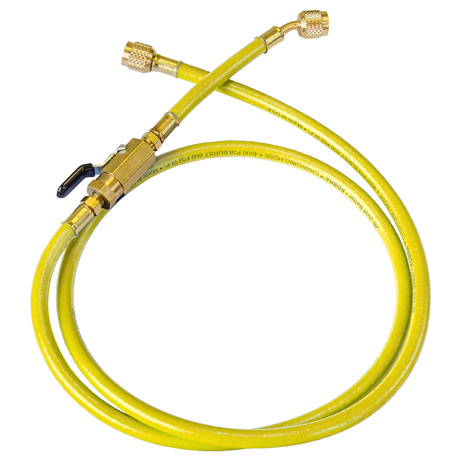 JB Industries CLV-A2L-60Y CLV Series KOBRA Gasket Seal Quarter-Turn Ball Valve Hose with 6" Whip End with A2L Fitting (Yellow) - Edmondson Supply