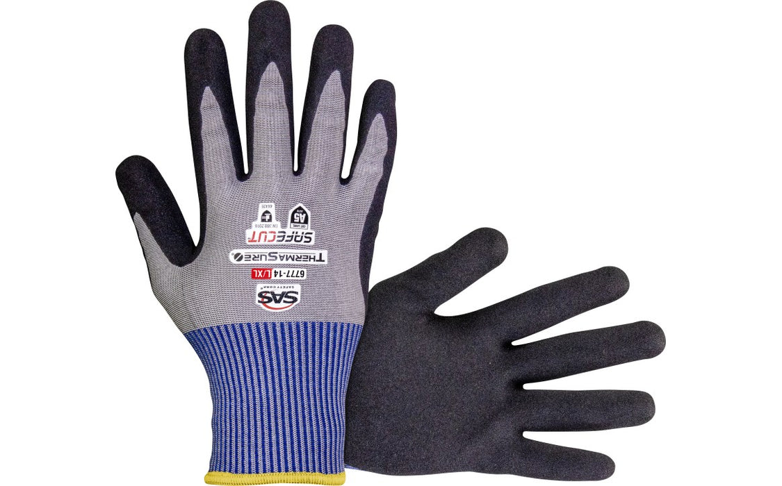 SAS Safety Corp 6777-14 SafeCut® ThermaSure® Cooling Nitrile Coated Palm Gloves - A5 Cut Level, Size L/XL - Edmondson Supply