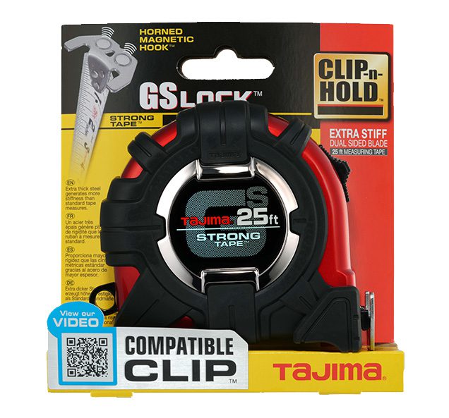 Tajima GS-MC25BW GS-LOCK™ HORNED MAGNETIC HOOK COMPATIBLE CLIP Tape Measure - 25 ft - Edmondson Supply