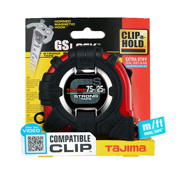 Tajima GS-MC25/7.5MBW GS-LOCK™ HORNED MAGNETIC HOOK COMPATIBLE CLIP Tape Measure - 25 ft /7.5 m - Edmondson Supply