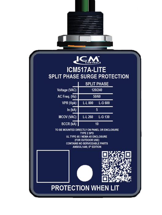 ICM Controls ICM517A-LITE Split-Phase, Type 2 Surge Protective Device - Edmondson Supply