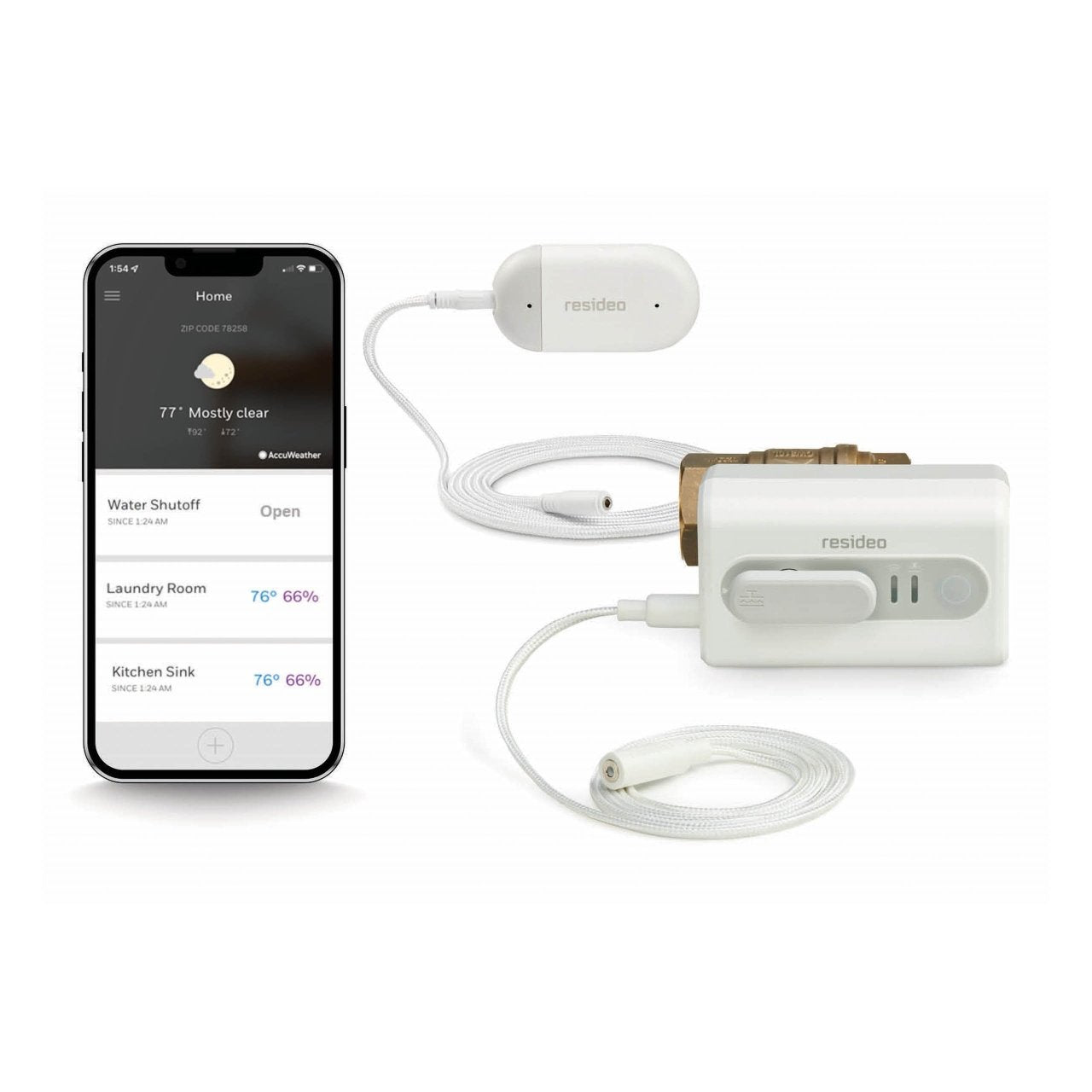 Resideo Braukmann VWS01Y-1/2 L5 WiFi Leak Shutoff with 1/2" NPT Ball Valve, includes L1 WiFi Leak Detector - Edmondson Supply