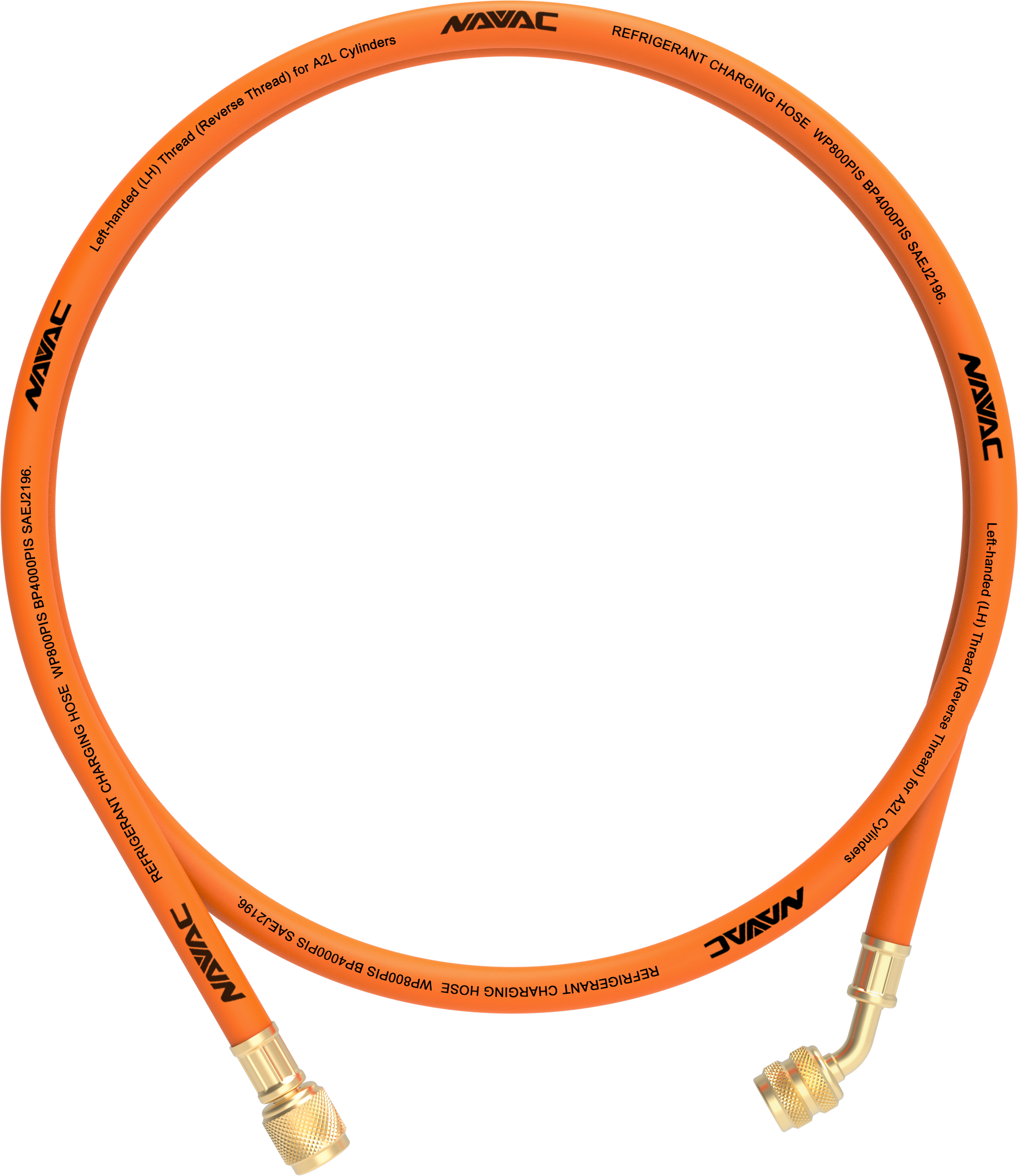 NAVAC NH5L 1/4" Refrigerant Charging Hose Set, 45°, A2L Reverse Thread, 5' - Edmondson Supply