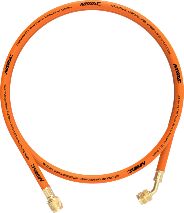 NAVAC NH5L 1/4" Refrigerant Charging Hose Set, 45°, A2L Reverse Thread, 5' - Edmondson Supply