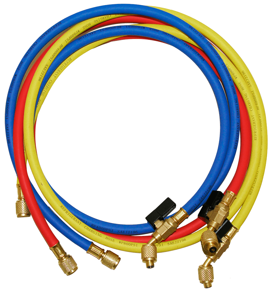NAVAC NH5SC 1/4" Refrigerant Charging Hose Set with 45° Ball Valve, 5' - Edmondson Supply