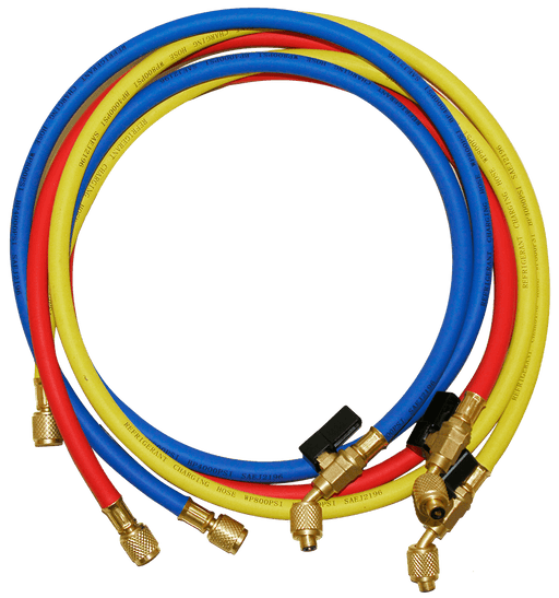 NAVAC NH5SC 1/4" Refrigerant Charging Hose Set with 45° Ball Valve, 5' - Edmondson Supply