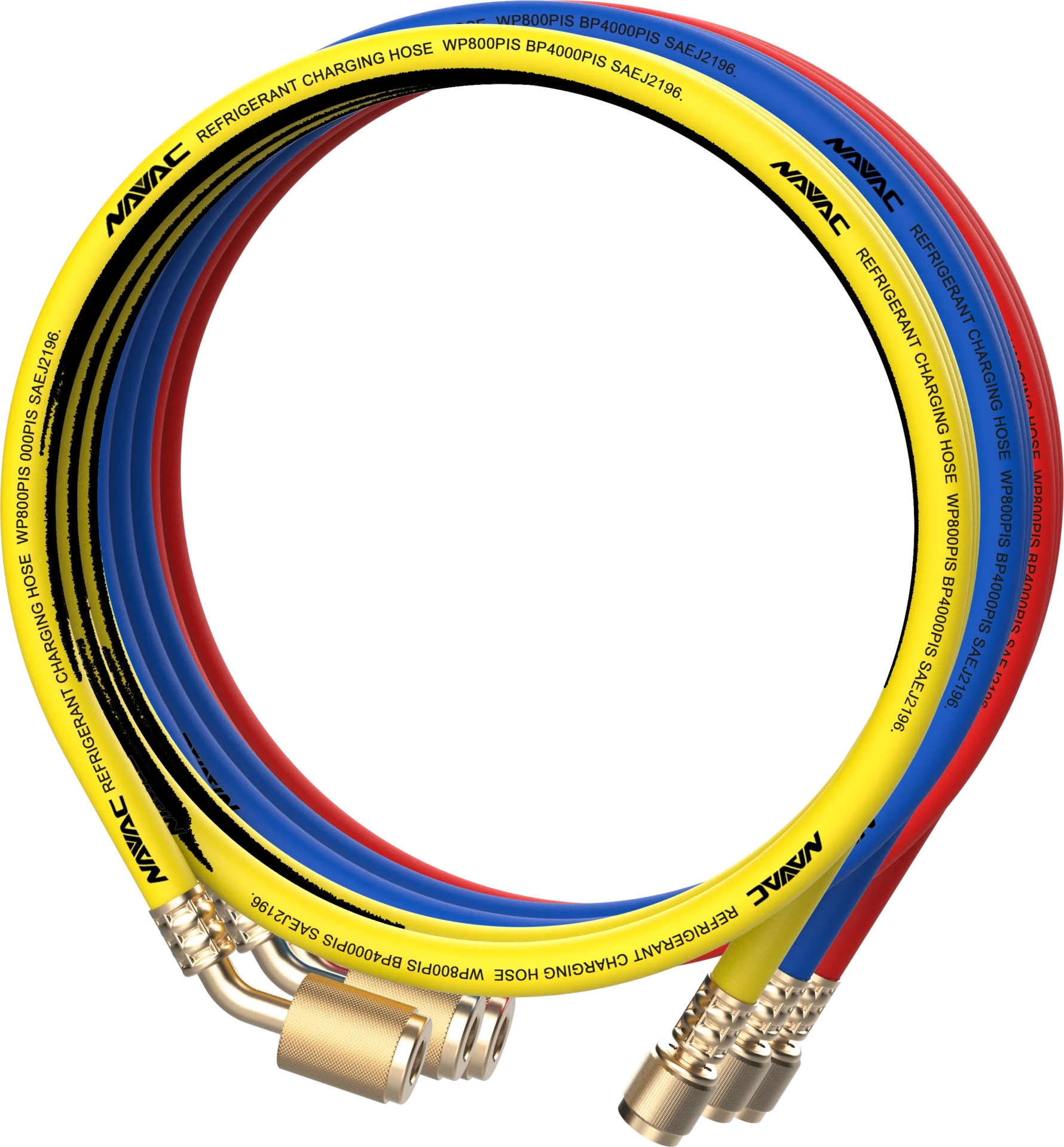 NAVAC NH5SLL 1/4" Low Lose Refrigerant 3 Hose Set, 5 ft, Red, Yellow, Blue - Edmondson Supply