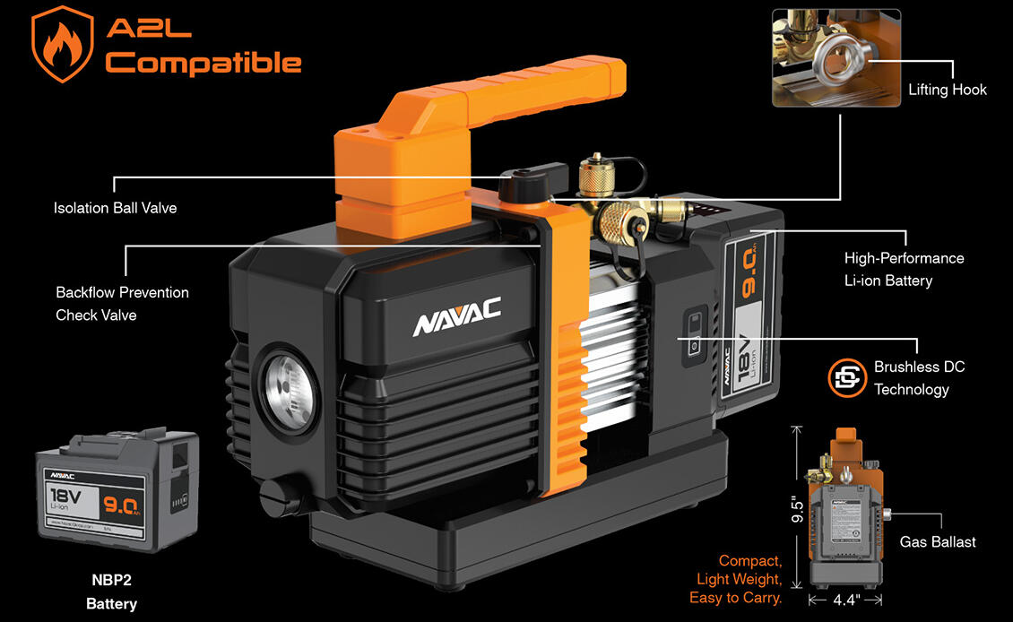 NAVAC NP6DLM 6 CFM BreakFree Series Cordless Vacuum Pump with Battery, A2L Compatible - Edmondson Supply