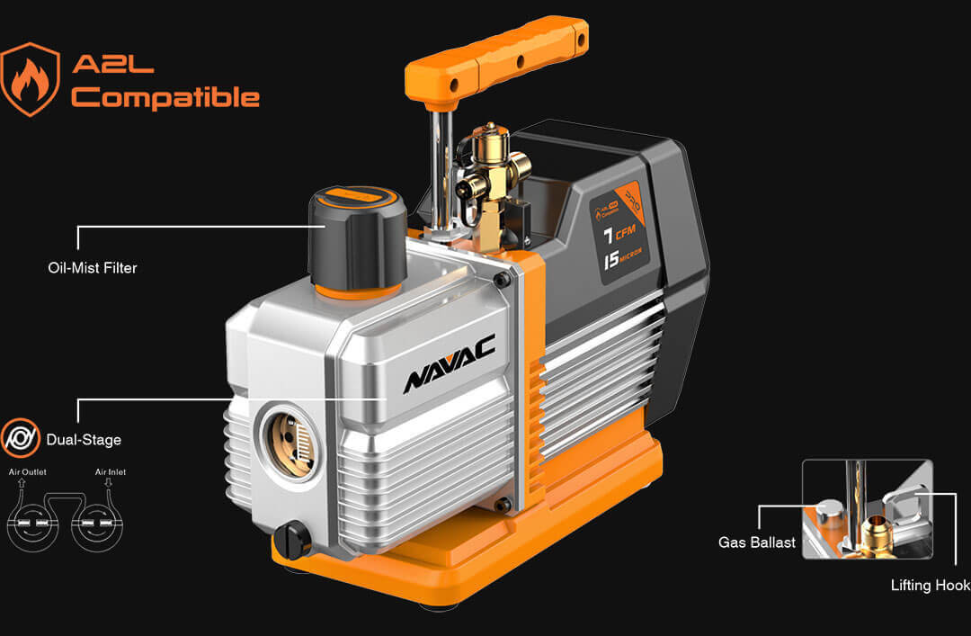 NAVAC NP7DP2 Vacuum Pump, 7 CFM, 2-Stage, 15 Microns, A2L, Pro Series - Edmondson Supply