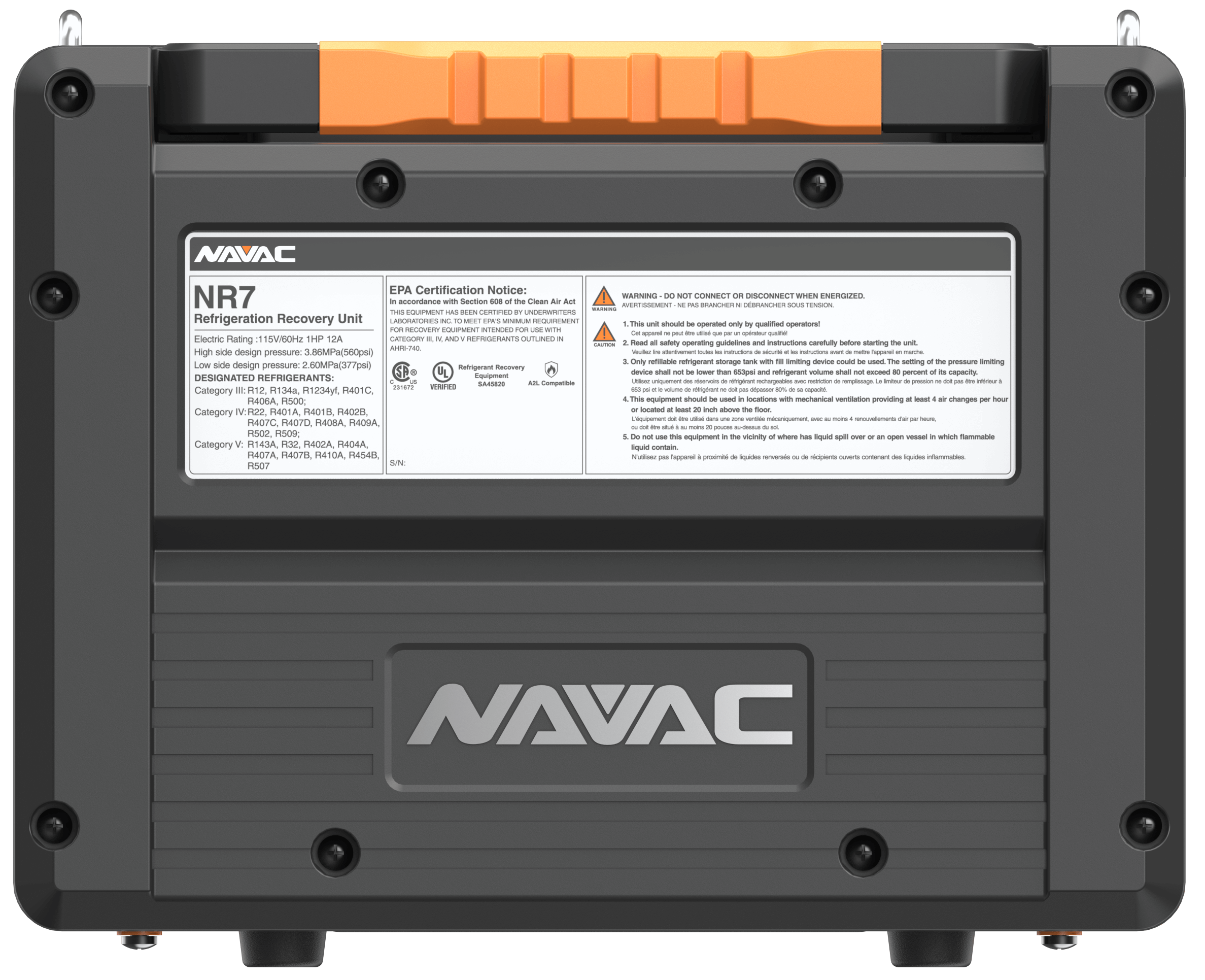 NAVAC NR7 Dual-Cylinder Brushless DC Refrigerant Recovery Unit, Pro Series - Edmondson Supply