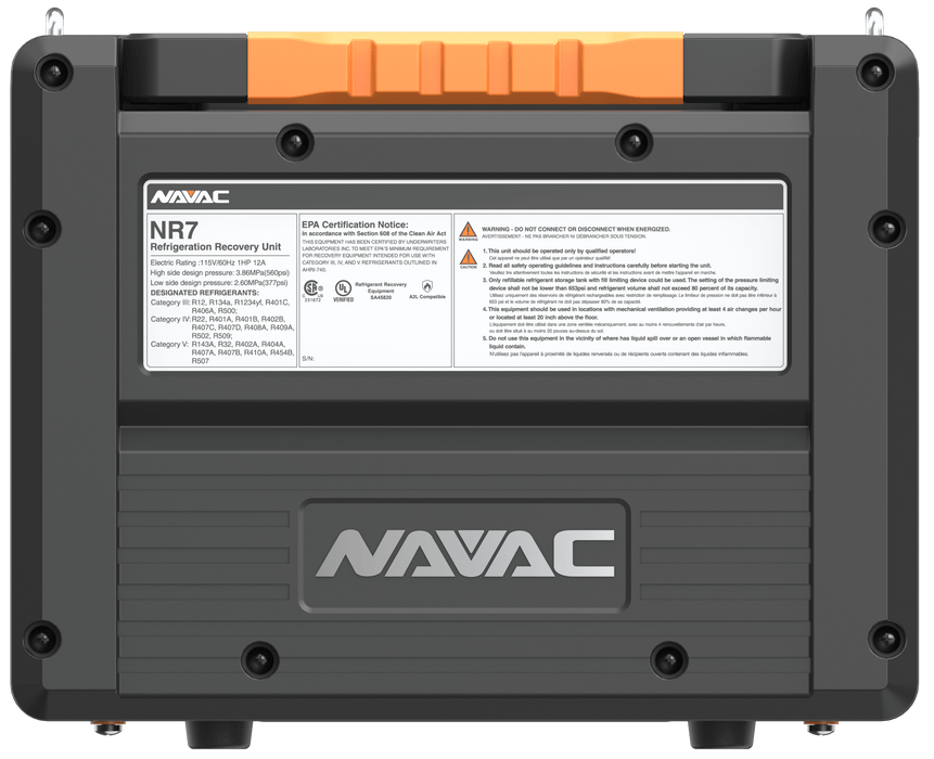 NAVAC NR7 Dual-Cylinder Brushless DC Refrigerant Recovery Unit, Pro Series - Edmondson Supply