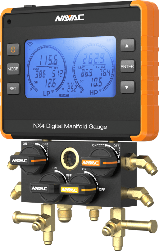 NAVAC NX4 NEXUS™ Digital Manifold Gauge, 4-Valve, Bluetooth, A2L, MyNAVAC™ App - Edmondson Supply