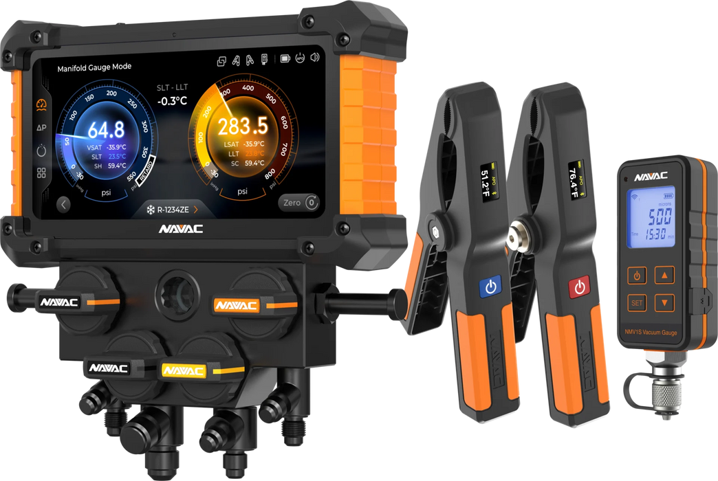 NAVAC NX4GV NEXUS™ 2 Digital Manifold Gauge, 4-Valve, Bluetooth, A2L, (Vacuum Gauge Included) - Edmondson Supply