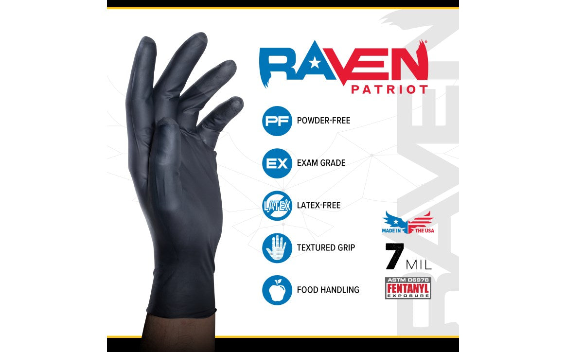 SAS Safety Corp 66483 Raven® Patriot Powder-Free Exam Grade Nitrile Disposable Gloves - 7 Mil - 100PK - Size L - Edmondson Supply