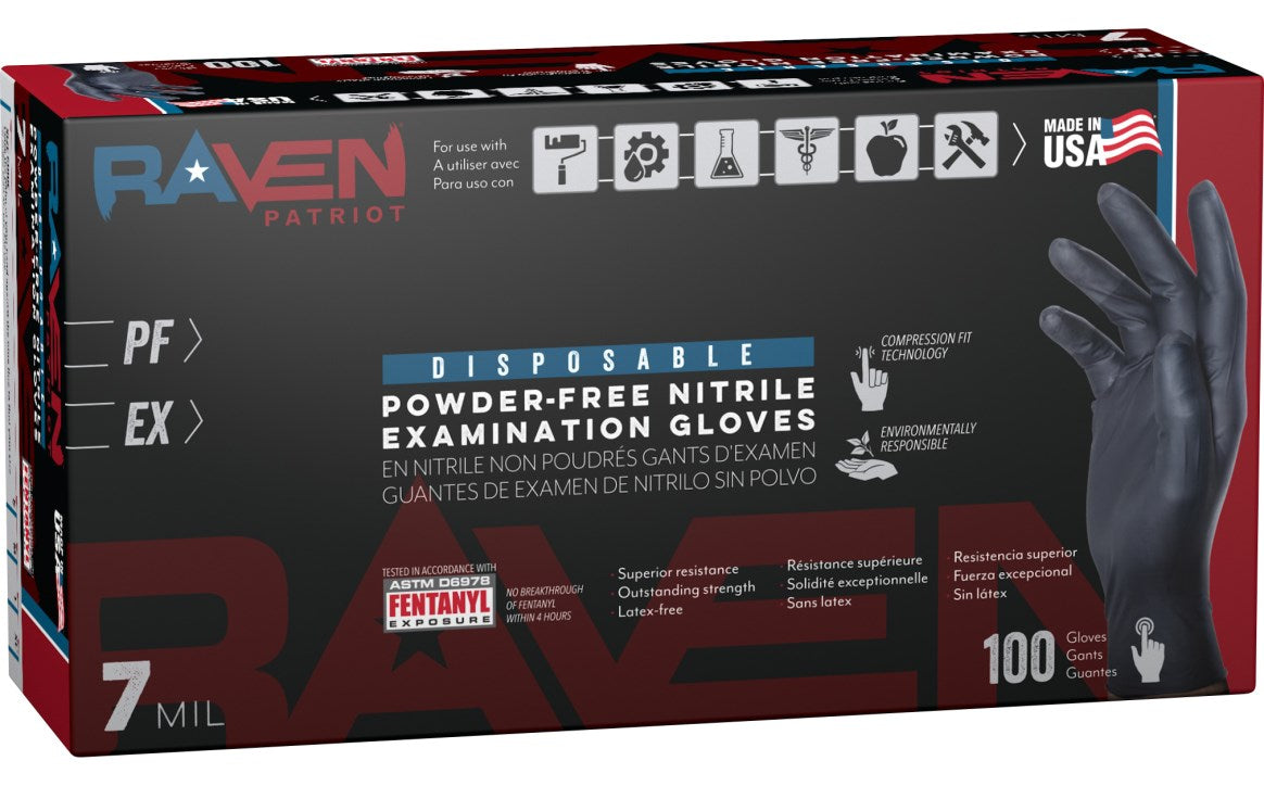 SAS Safety Corp 66483 Raven® Patriot Powder-Free Exam Grade Nitrile Disposable Gloves - 7 Mil - 100PK - Size L - Edmondson Supply