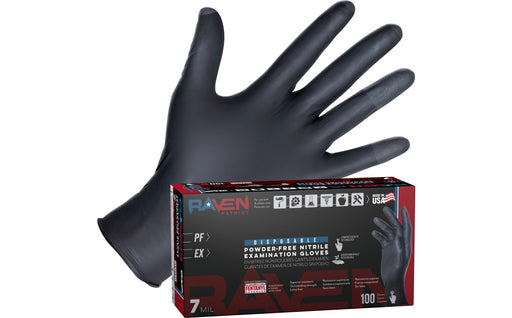 SAS Safety Corp 66483 Raven® Patriot Powder-Free Exam Grade Nitrile Disposable Gloves - 7 Mil - 100PK - Size L - Edmondson Supply