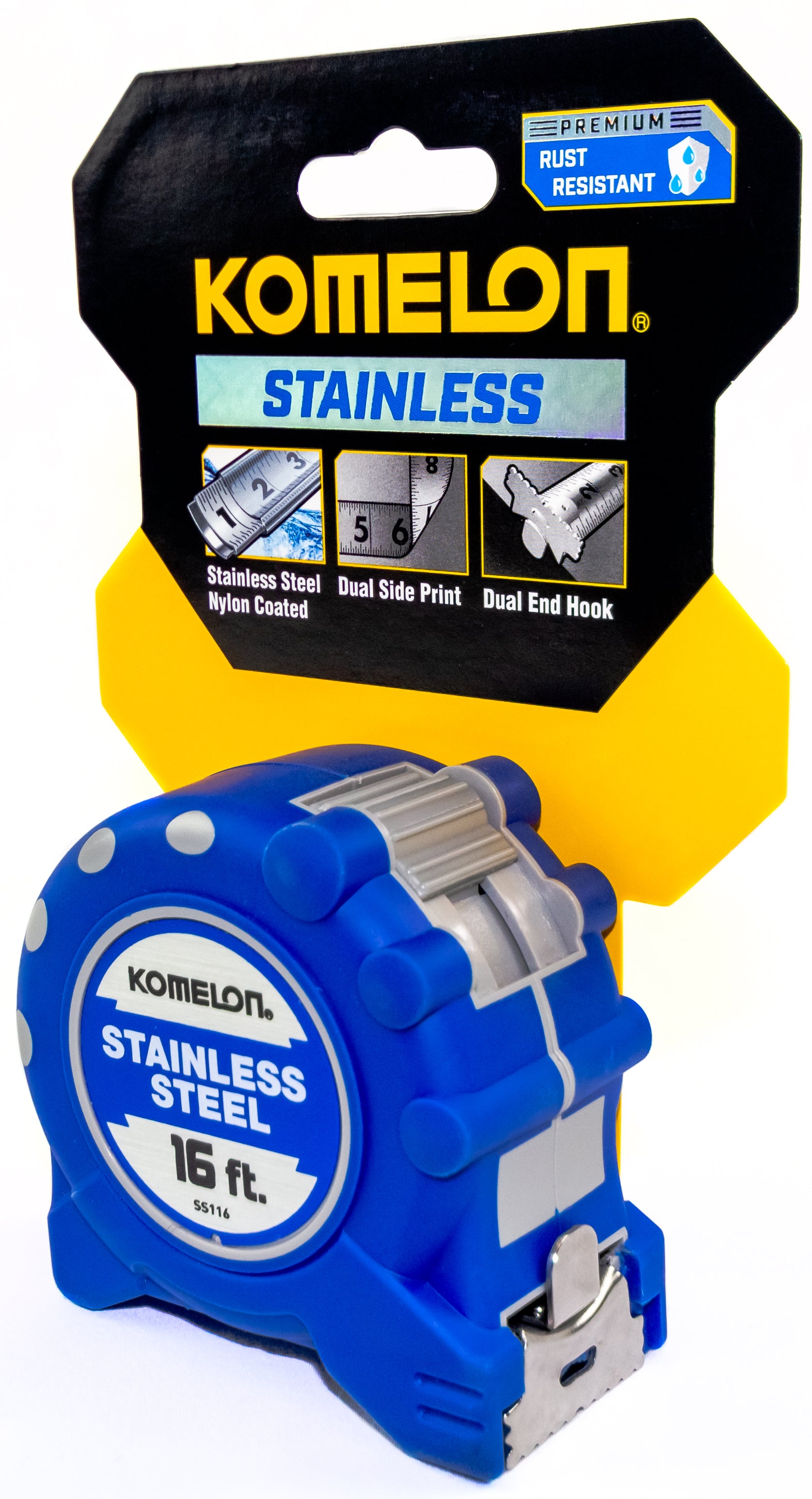 Komelon SS116 16' X 1" Stainless Steel Gripper Tape Measure - Edmondson Supply