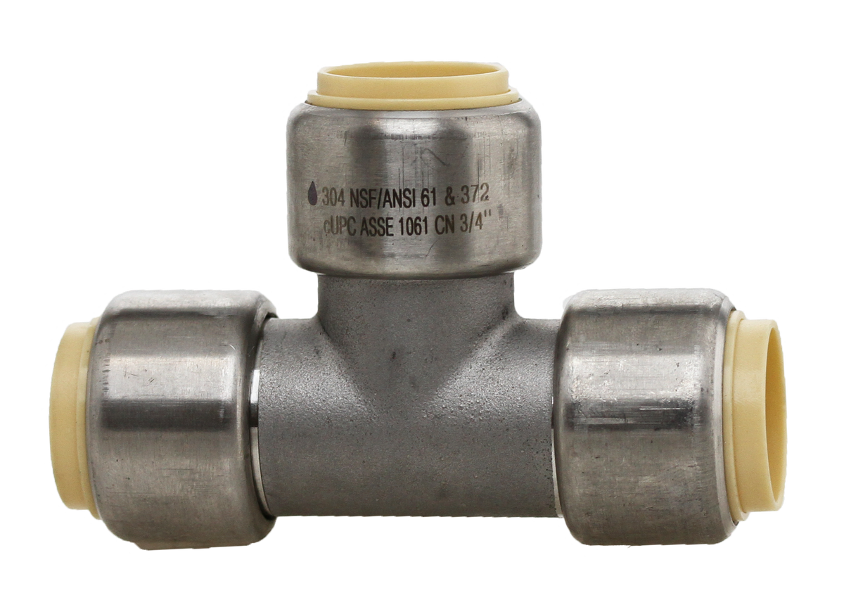 Boshart SSPF-T07 3/4" 304 Stainless Steel Push-Fit Tee, CTS - Edmondson Supply