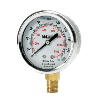 Weiss Instruments LF251-060-4L 2.5" Liquid Filled Pressure Gauge, 0-60 psi, 1/4" NPT - Edmondson Supply