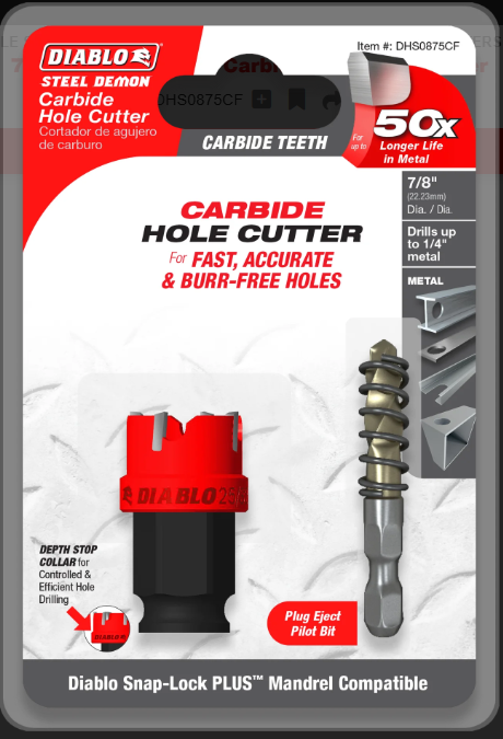 Diablo Tools DHS0875CF 7/8" Steel Demon™ Carbide Teeth Hole Cutter - Edmondson Supply